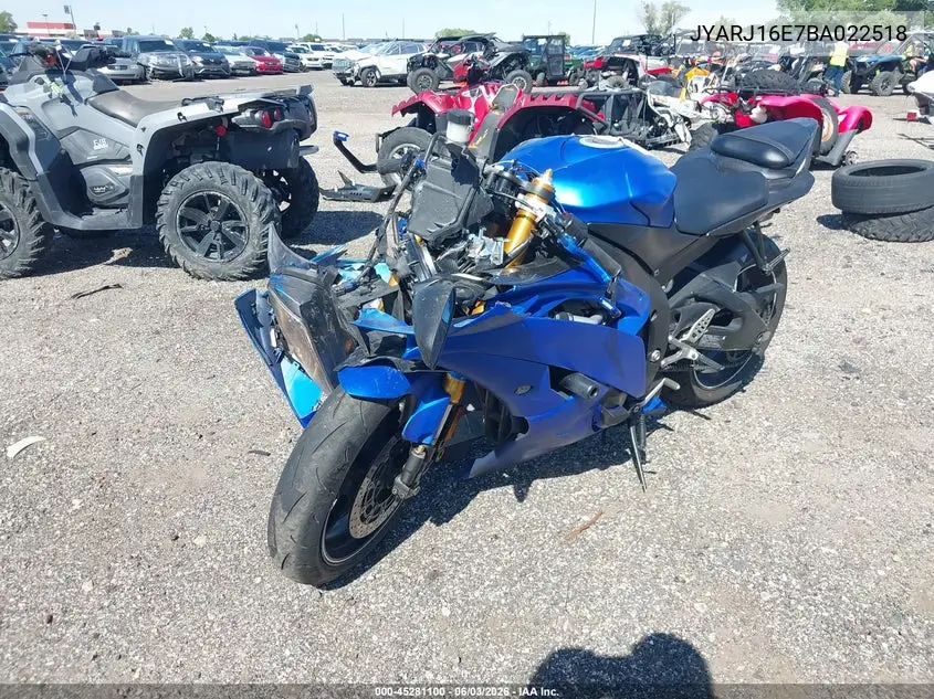 2011 Yamaha Yzfr6 VIN: JYARJ16E7BA022518 Lot: 45281100