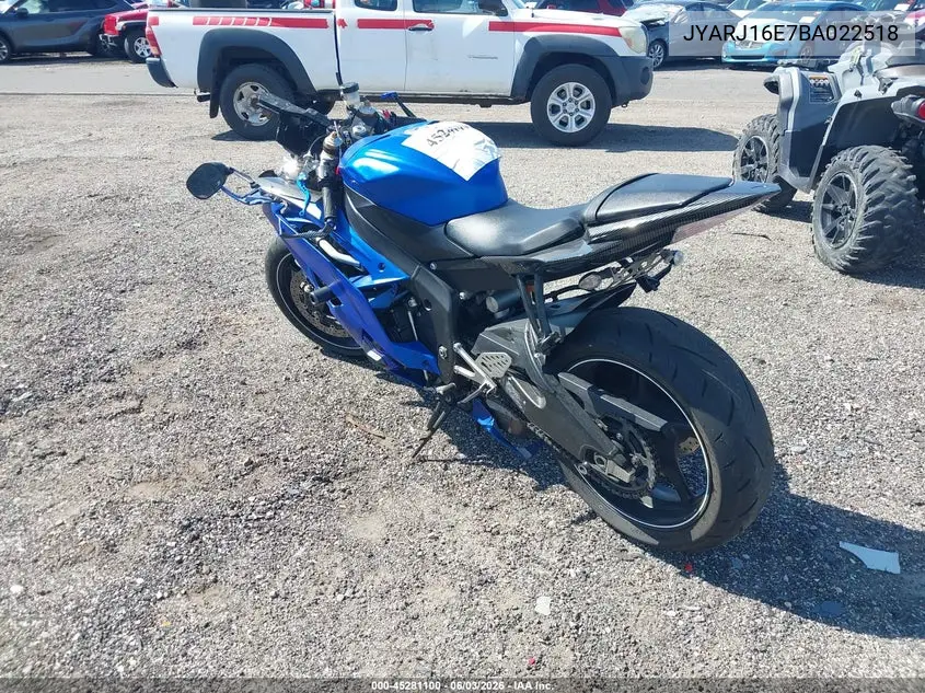 2011 Yamaha Yzfr6 VIN: JYARJ16E7BA022518 Lot: 45281100