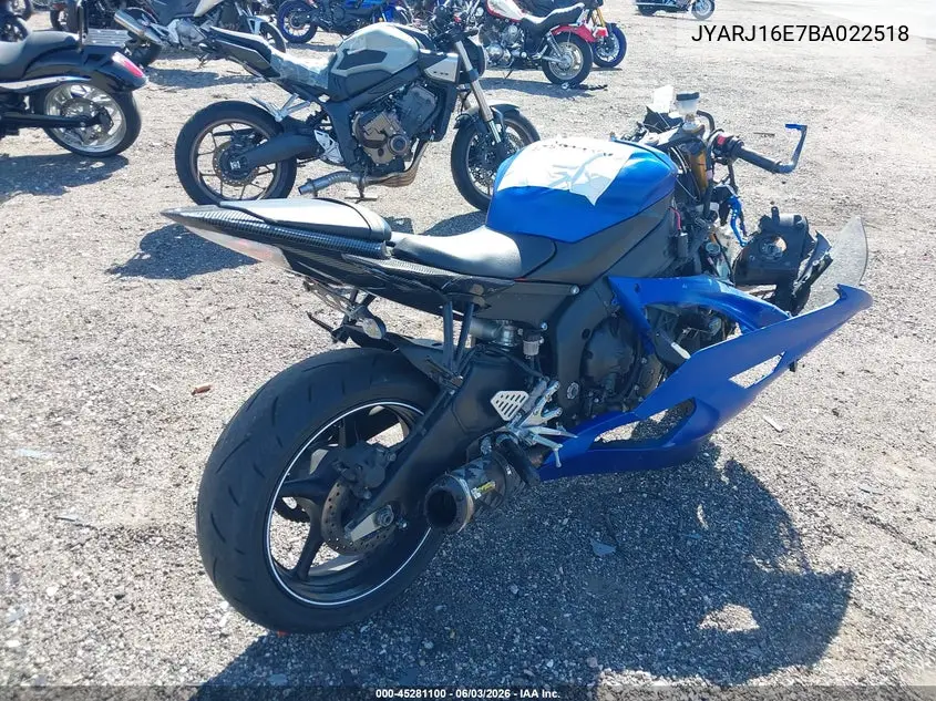 2011 Yamaha Yzfr6 VIN: JYARJ16E7BA022518 Lot: 45281100