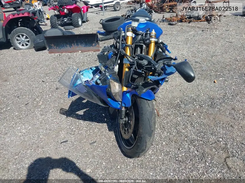 2011 Yamaha Yzfr6 VIN: JYARJ16E7BA022518 Lot: 45281100