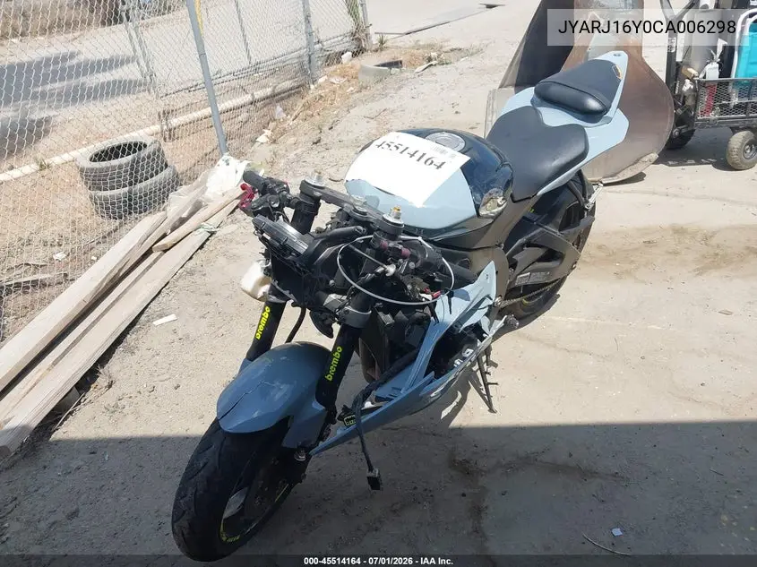 2012 Yamaha Yzfr6 C VIN: JYARJ16Y0CA006298 Lot: 45514164
