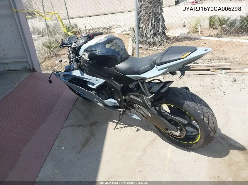 2012 Yamaha Yzfr6 C VIN: JYARJ16Y0CA006298 Lot: 45514164
