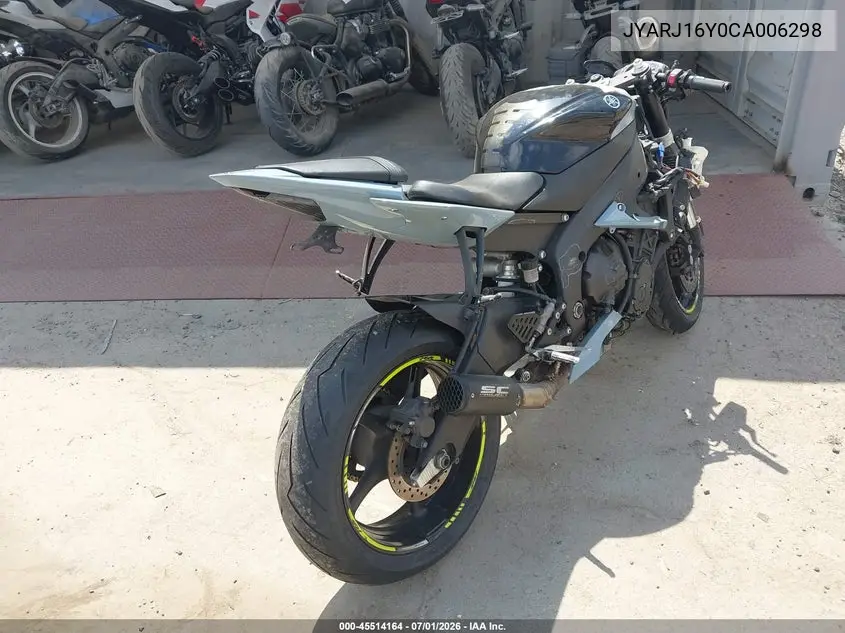 2012 Yamaha Yzfr6 C VIN: JYARJ16Y0CA006298 Lot: 45514164