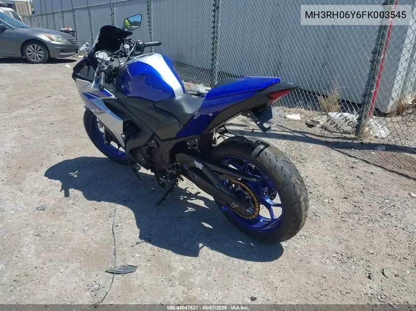 2015 Yamaha Yzfr3 VIN: MH3RH06Y6FK003545 Lot: 45047527