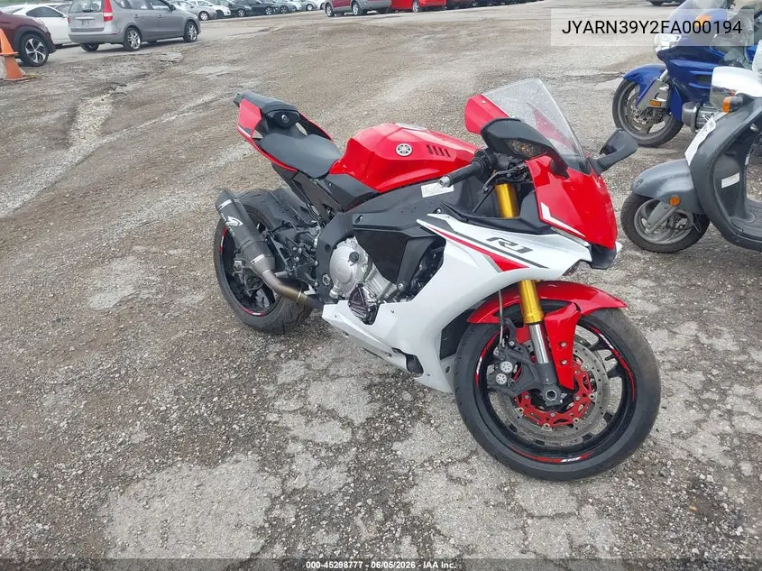 2015 Yamaha Yzfr1 C VIN: JYARN39Y2FA000194 Lot: 45298777