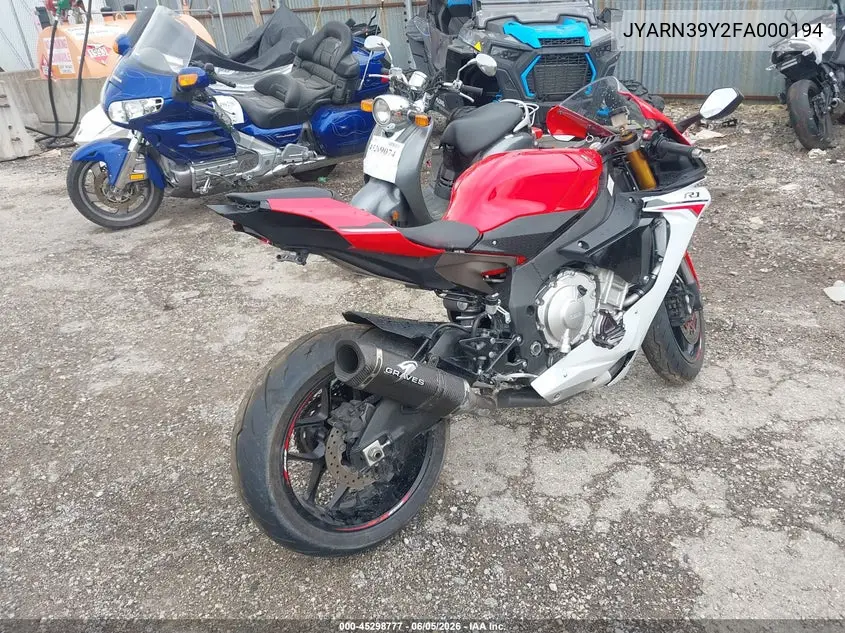 2015 Yamaha Yzfr1 C VIN: JYARN39Y2FA000194 Lot: 45298777