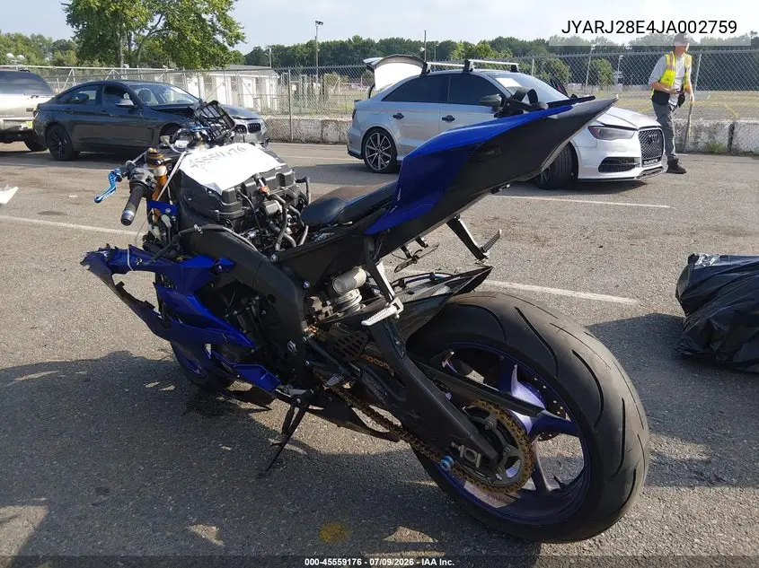 2018 Yamaha Yzfr6 VIN: JYARJ28E4JA002759 Lot: 45559176