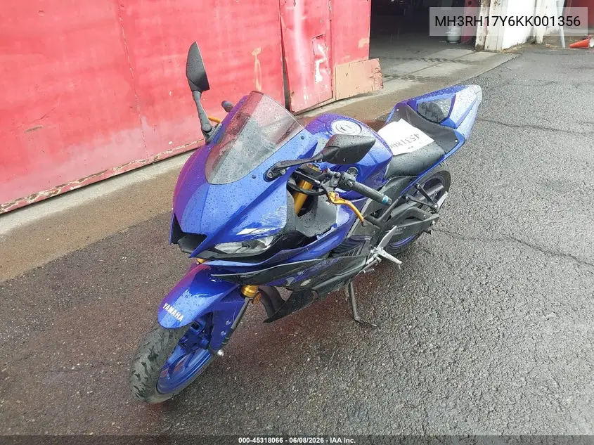 2019 Yamaha Yzfr3 VIN: MH3RH17Y6KK001356 Lot: 45318066
