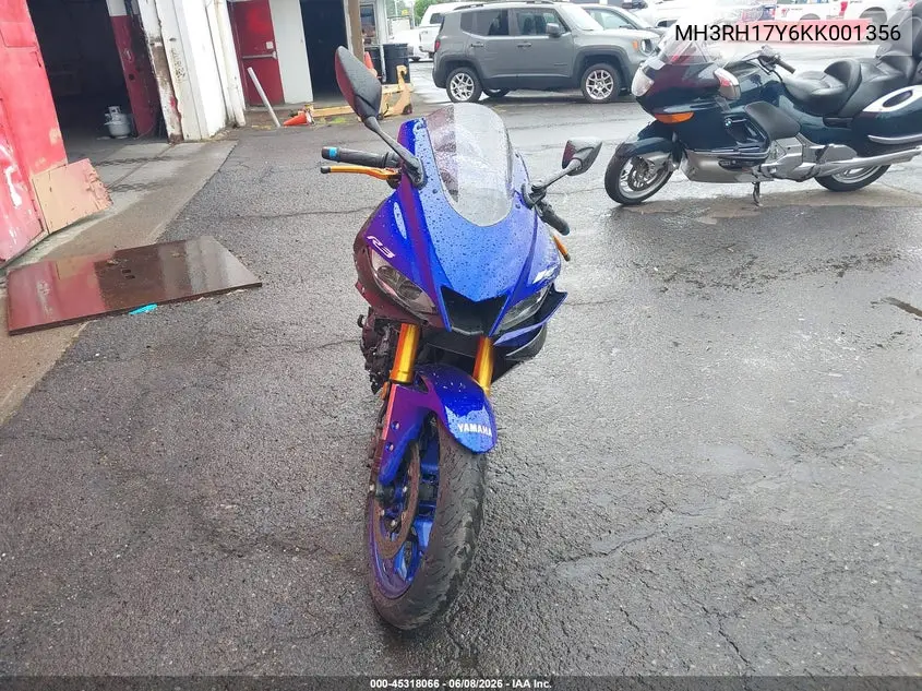2019 Yamaha Yzfr3 VIN: MH3RH17Y6KK001356 Lot: 45318066