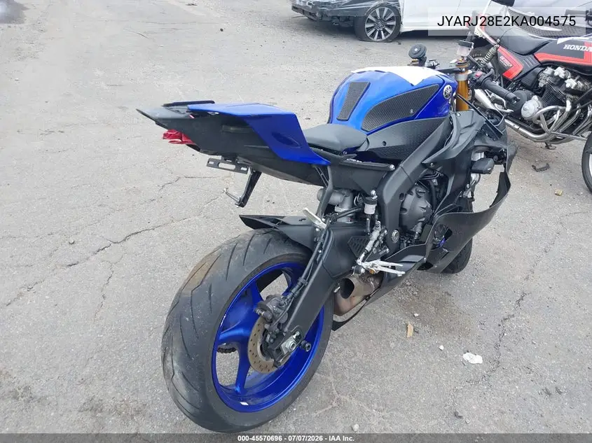 2019 Yamaha Yzfr6 VIN: JYARJ28E2KA004575 Lot: 45570696