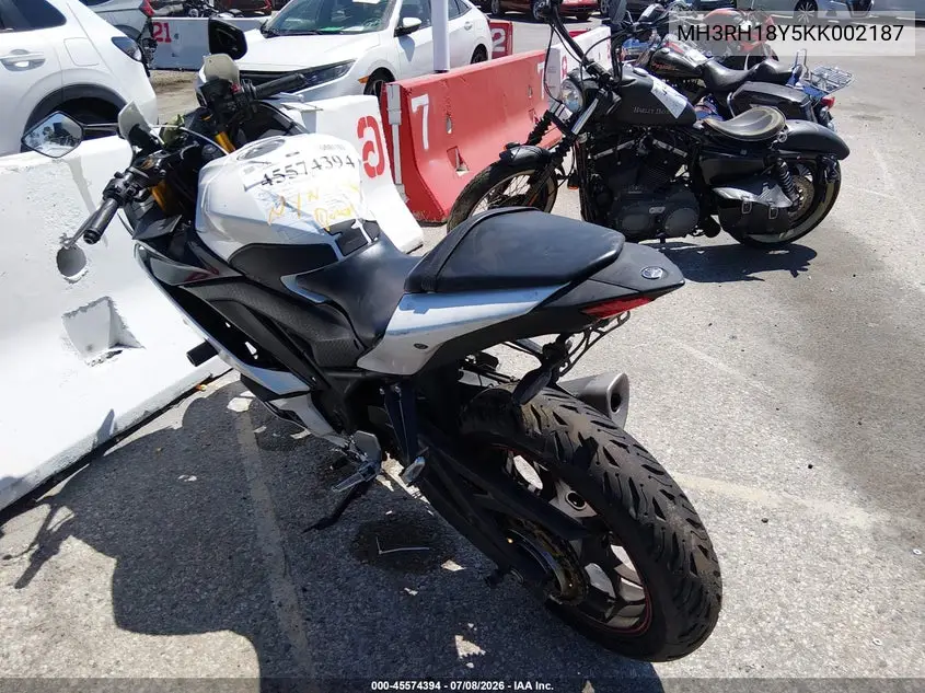 2019 Yamaha Yzfr3 A VIN: MH3RH18Y5KK002187 Lot: 45574394