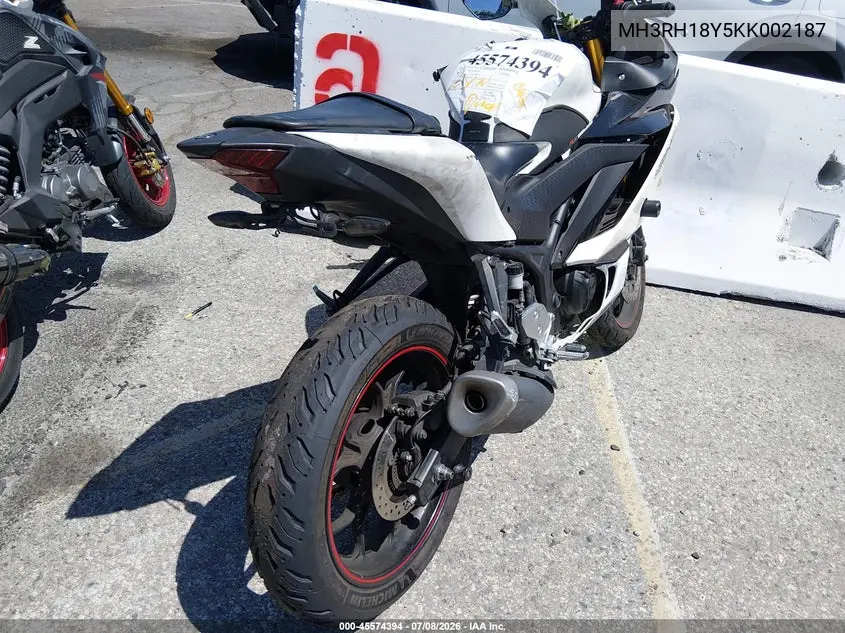 2019 Yamaha Yzfr3 A VIN: MH3RH18Y5KK002187 Lot: 45574394