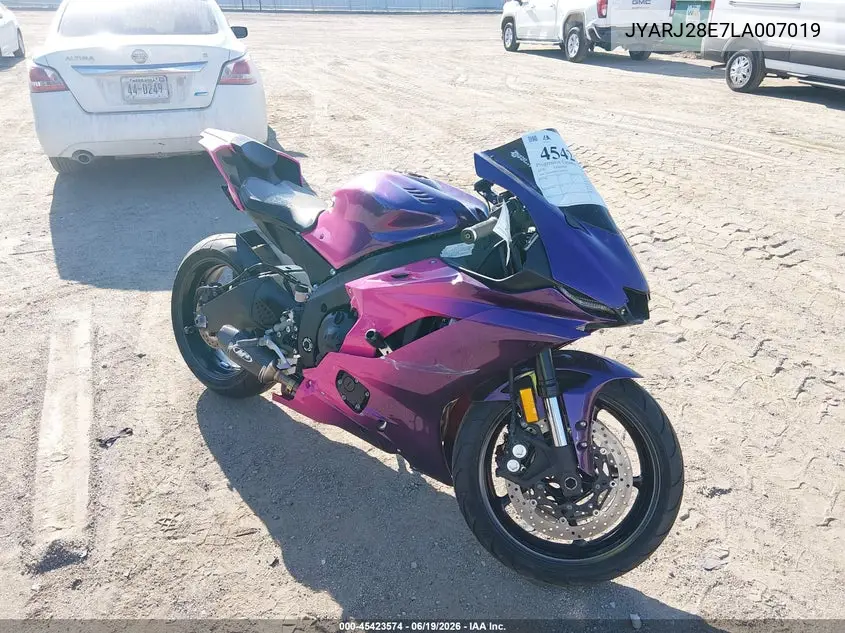 2020 Yamaha Yzfr6 VIN: JYARJ28E7LA007019 Lot: 45423574