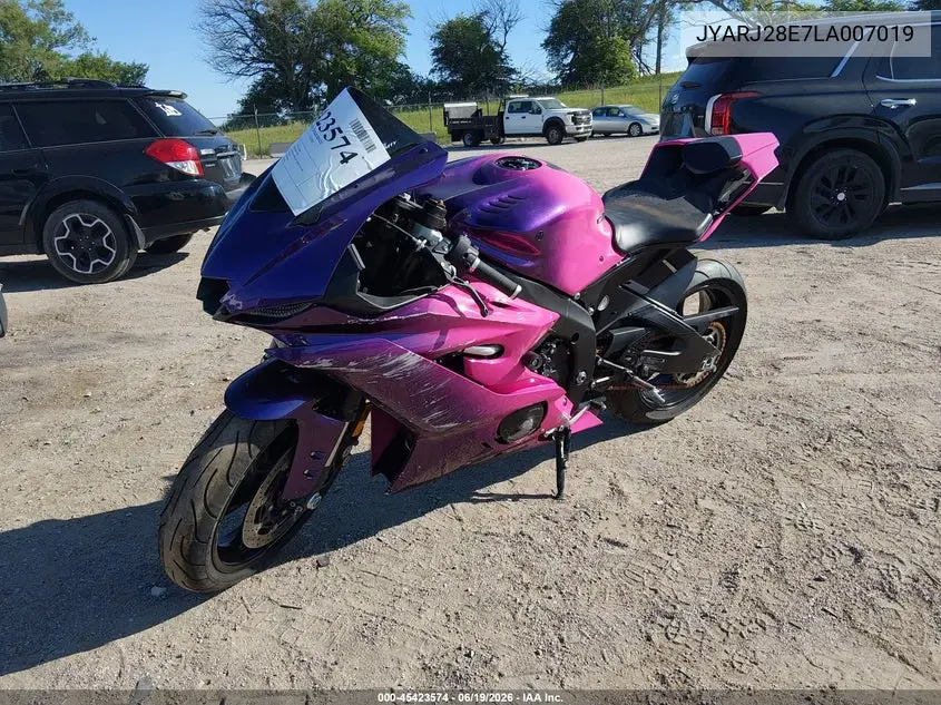 2020 Yamaha Yzfr6 VIN: JYARJ28E7LA007019 Lot: 45423574