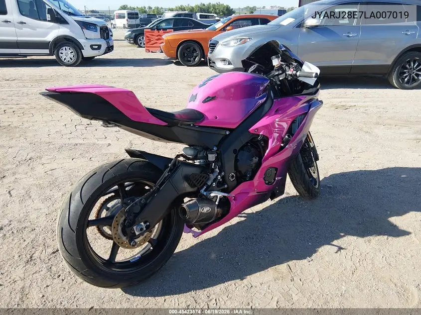 2020 Yamaha Yzfr6 VIN: JYARJ28E7LA007019 Lot: 45423574