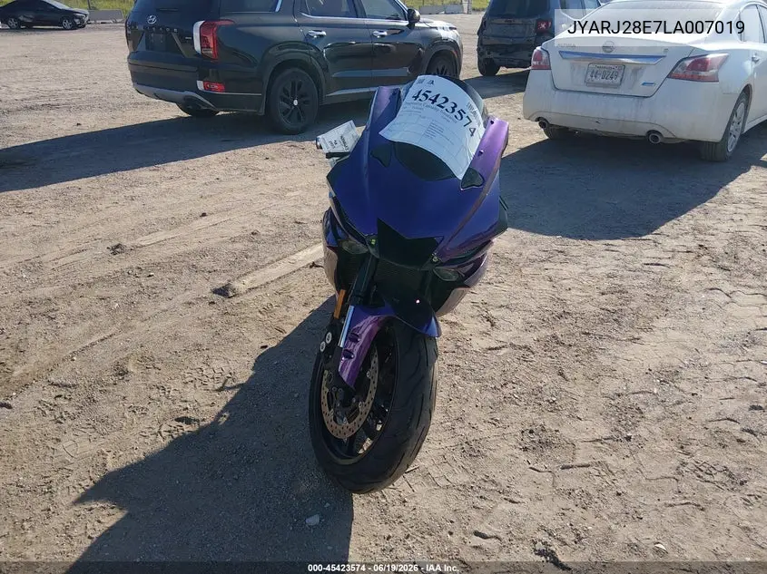 2020 Yamaha Yzfr6 VIN: JYARJ28E7LA007019 Lot: 45423574