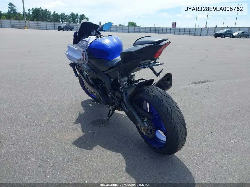 2020 Yamaha Yzfr6 VIN: JYARJ28E9LA006762 Lot: 45504805