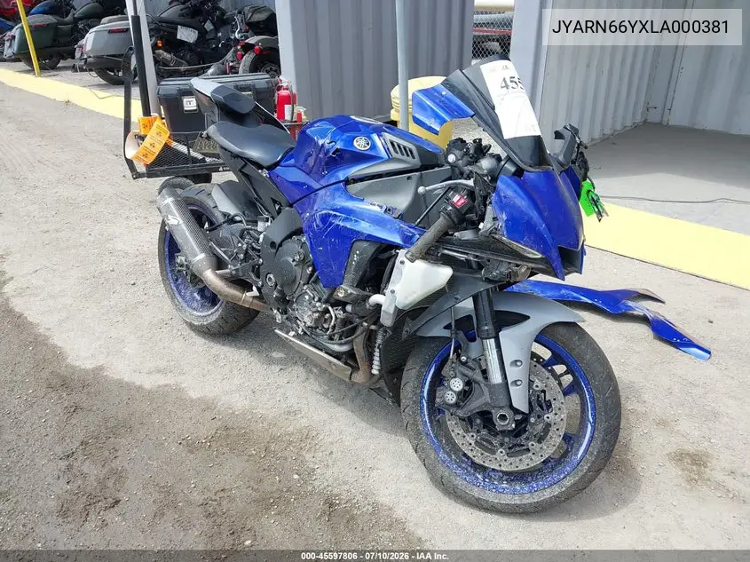 2020 Yamaha Yzfr1 VIN: JYARN66YXLA000381 Lot: 45597806