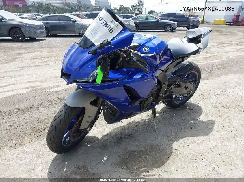 2020 Yamaha Yzfr1 VIN: JYARN66YXLA000381 Lot: 45597806