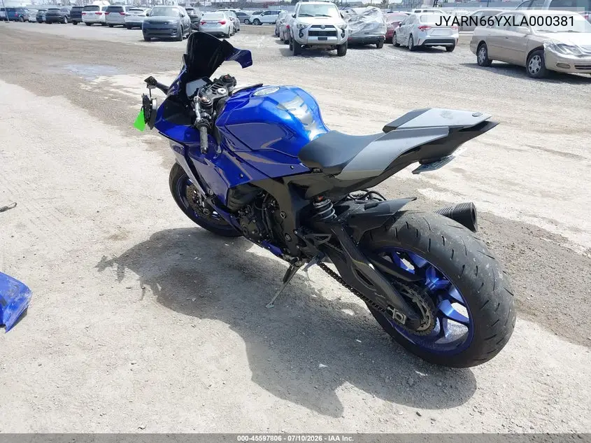2020 Yamaha Yzfr1 VIN: JYARN66YXLA000381 Lot: 45597806