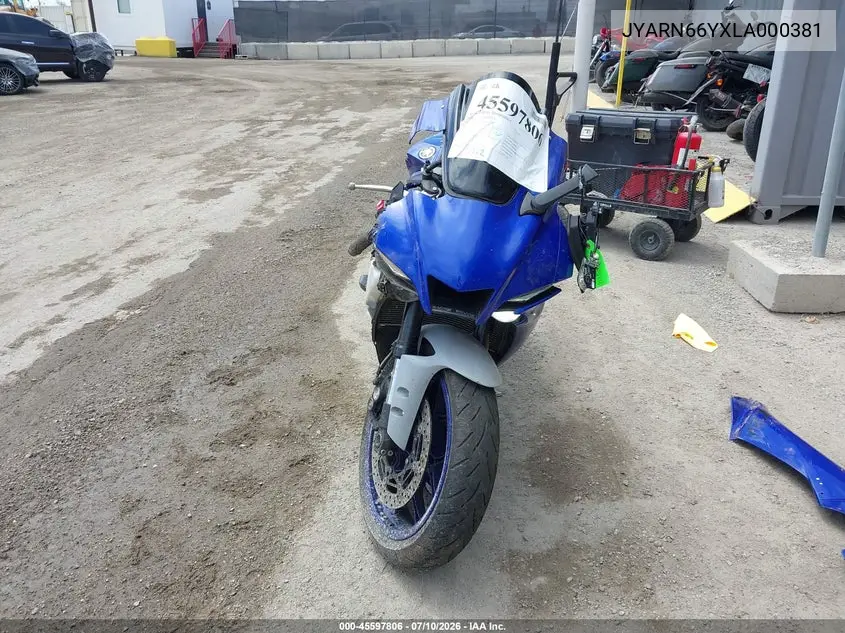 2020 Yamaha Yzfr1 VIN: JYARN66YXLA000381 Lot: 45597806