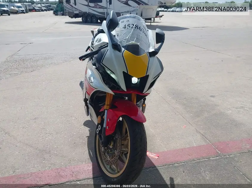 2022 Yamaha Yzfr7 VIN: JYARM38E2NA003024 Lot: 45286386