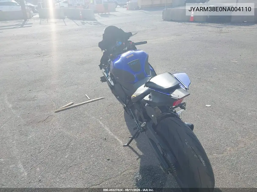 2022 Yamaha Yzfr7 VIN: JYARM38E0NA004110 Lot: 45327524