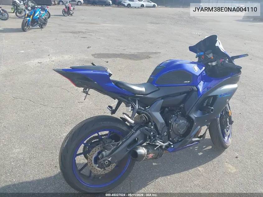 2022 Yamaha Yzfr7 VIN: JYARM38E0NA004110 Lot: 45327524