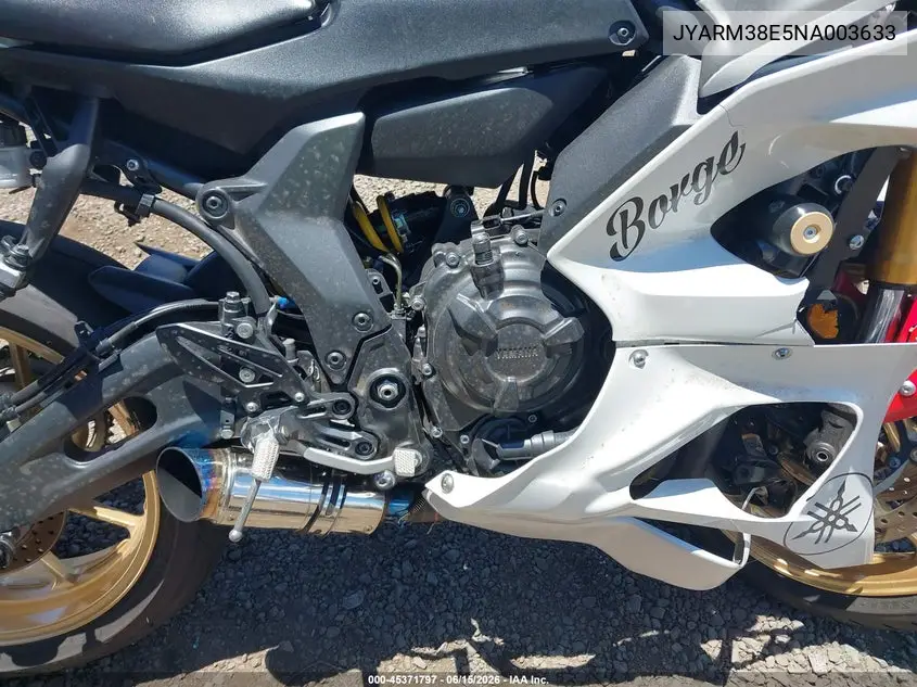 2022 Yamaha Yzfr7 VIN: JYARM38E5NA003633 Lot: 45371797