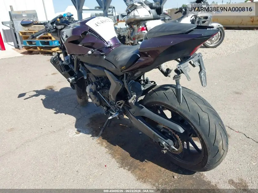 2022 Yamaha Yzfr7 VIN: JYARM38E9NA000816 Lot: 45408226