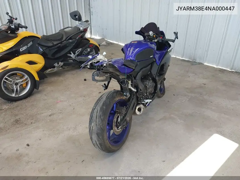 2022 Yamaha Yzfr7 VIN: JYARM38E4NA000447 Lot: 45685677