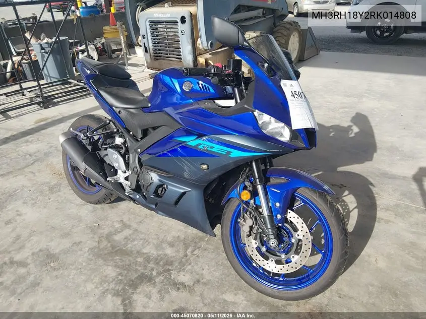 2024 Yamaha Yzfr3 A VIN: MH3RH18Y2RK014808 Lot: 45070820
