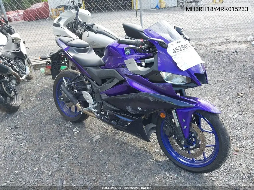 2024 Yamaha Yzfr3 A VIN: MH3RH18Y4RK015233 Lot: 45250790