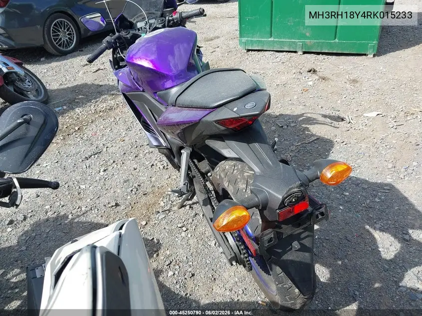 2024 Yamaha Yzfr3 A VIN: MH3RH18Y4RK015233 Lot: 45250790