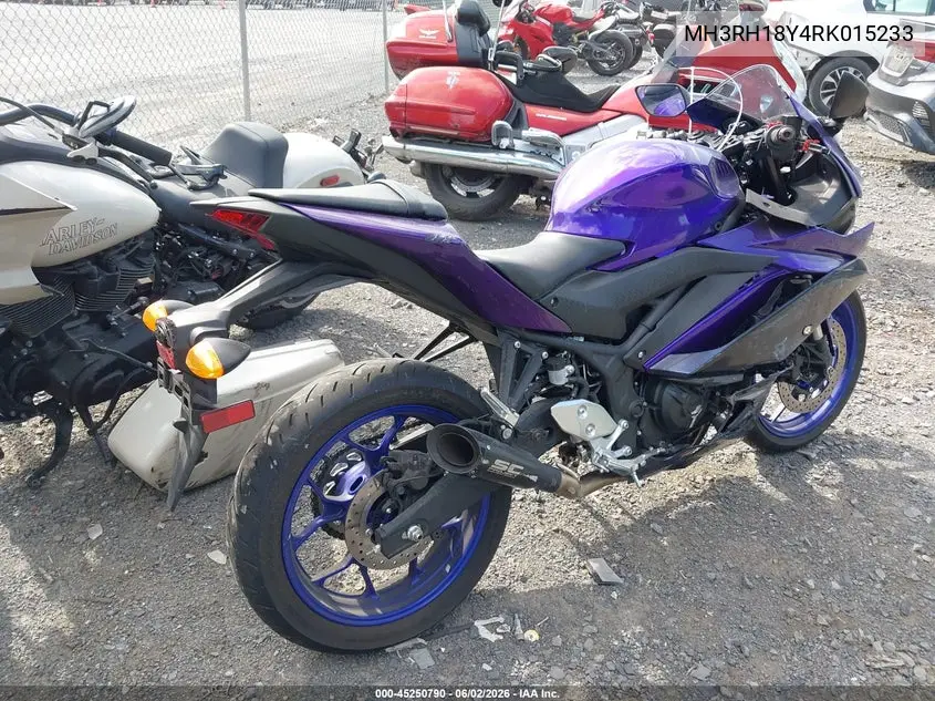 2024 Yamaha Yzfr3 A VIN: MH3RH18Y4RK015233 Lot: 45250790