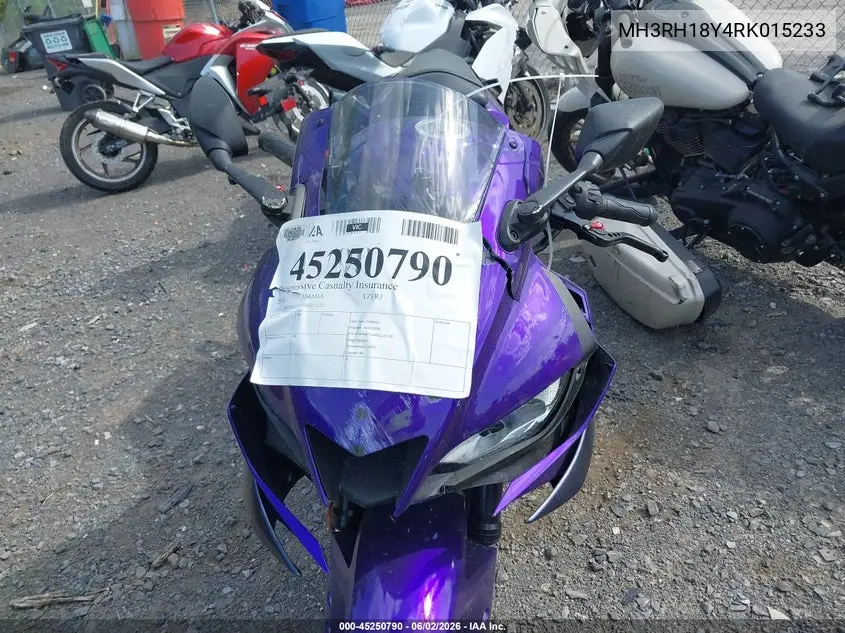 2024 Yamaha Yzfr3 A VIN: MH3RH18Y4RK015233 Lot: 45250790