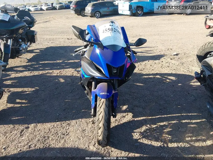 2024 Yamaha Yzfr7 VIN: JYARM38E2RA012411 Lot: 45502568