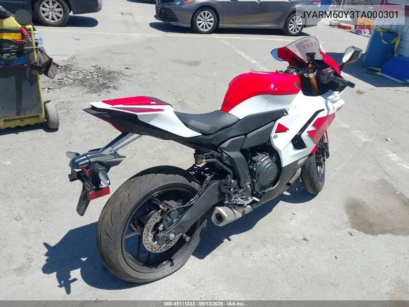 2026 Yamaha Yzfr7 VIN: JYARM60Y3TA000301 Lot: 45111333